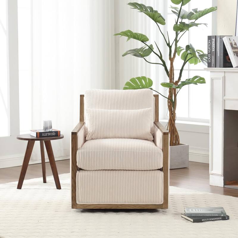 Roomfitters Corduroy Swivel Barrel Accent Chair, 360 Lounge Club Chair for Living Room, Bedroom or Office
