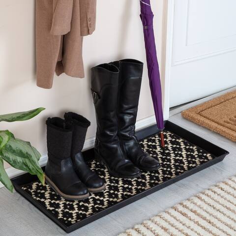 Jani Black Metal Boot Tray with Black & Ivory Coir Insert