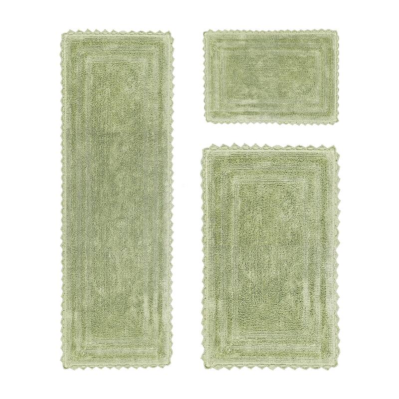 Better Trends Bath Rugs Set 100% Cotton Soft & Water Absorbent Tufted Bathroom Rug for Shower, Sink Bath Mats Lilly Crochet - 3 Piece Set (17" x 24" | 24" x 40" | 20" x 60") - Sage