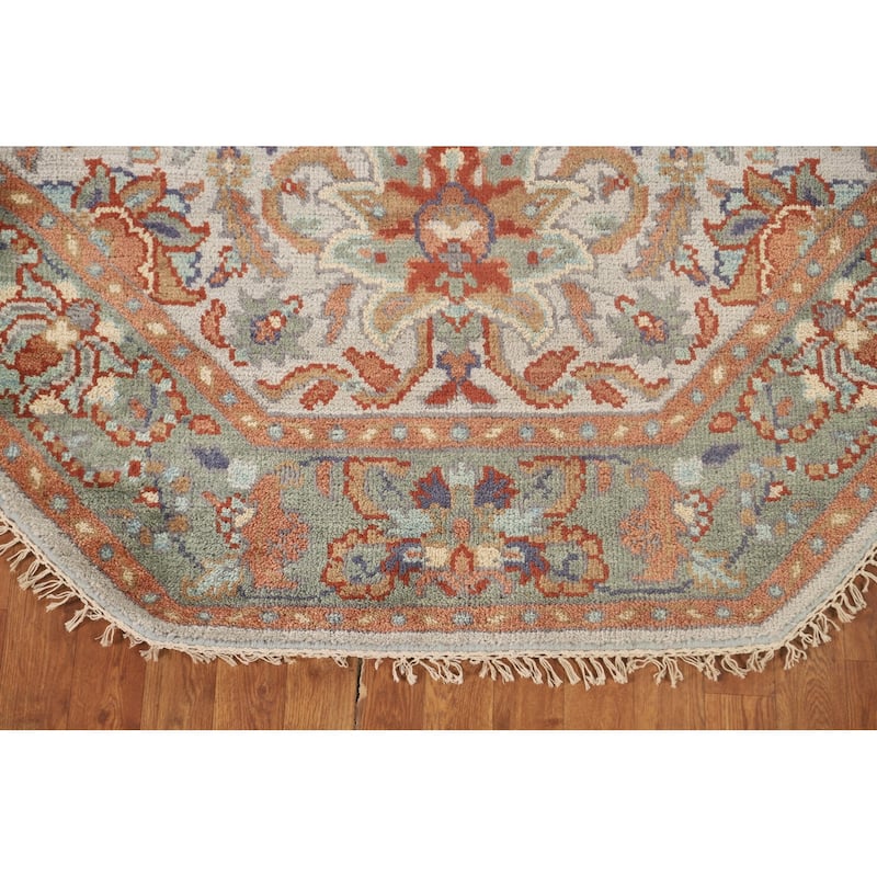 Heriz-Serapi Oriental Octagon Rug Hand-Knotted Wool Carpet - 6'0" x 6'0"
