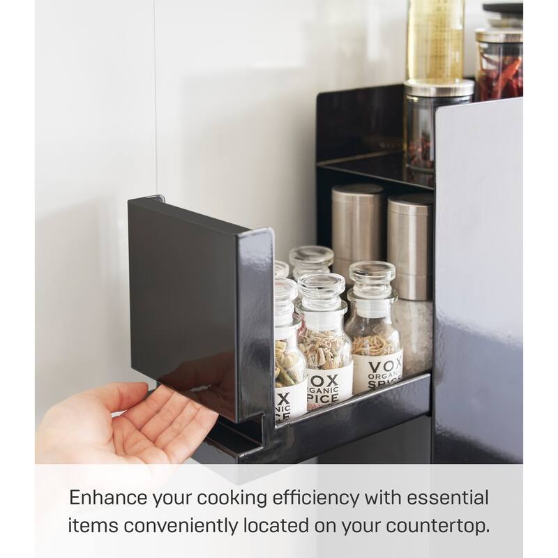 Yamazaki Home Two-Tier Sliding Drawer Seasoning Rack, Steel - L 19.69 x W 4.92 x H 20.67 inches