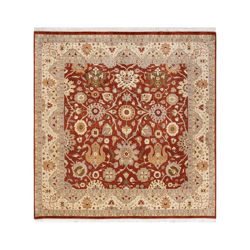 Overton Handknotted Wool Traditional Oriental Orange Square Area Rug - 6' x 9' - Rust - 6' x 9'