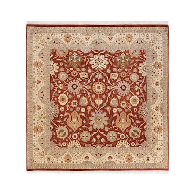 Overton Handknotted Wool Traditional Oriental Orange Square Area Rug - 6' x 9'