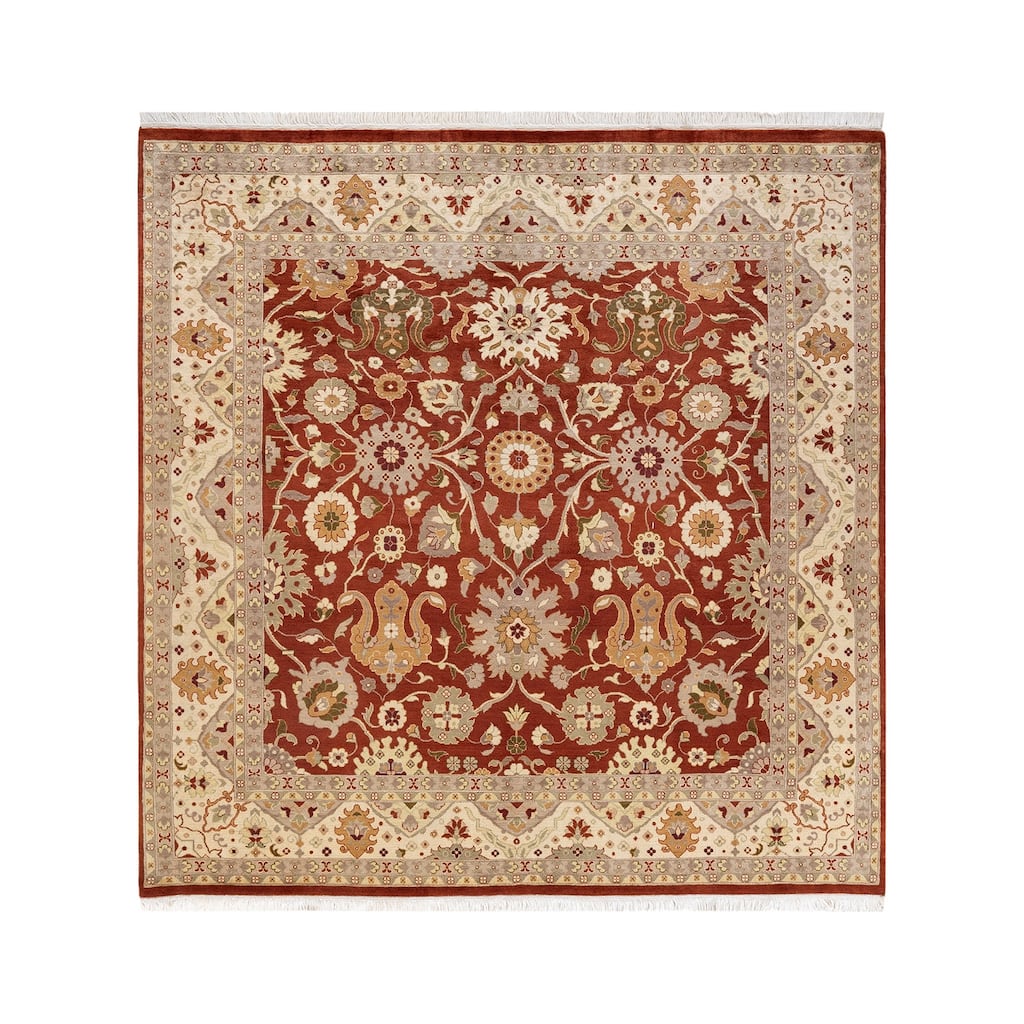 Overton Handknotted Wool Traditional Oriental Orange Square Area Rug - 6' x 9'