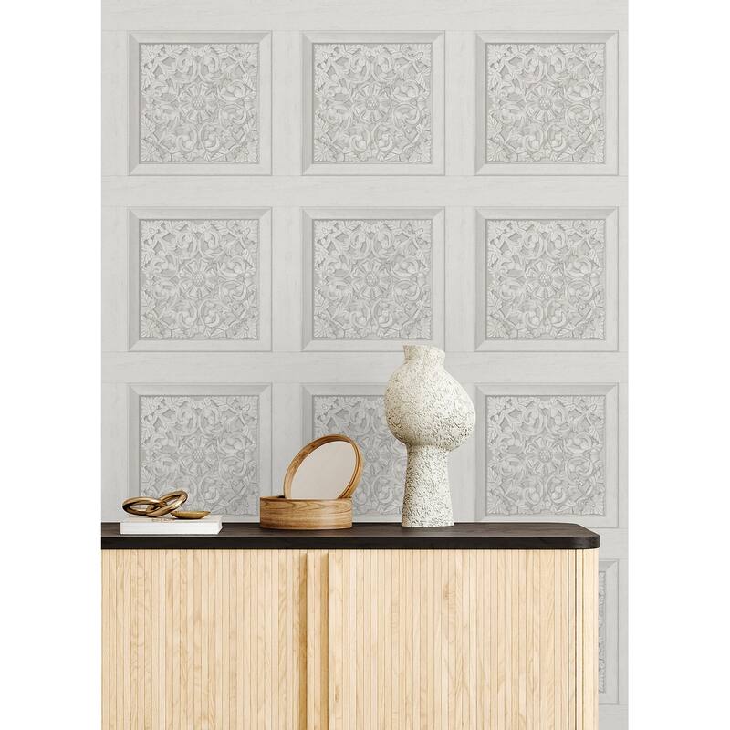 Carved Floral White Peel and Stick Wallpaper