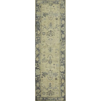 Vegetable Dye Wool Oushak Turkish Runner Rug, Floral Geometric Carpet - 11' 4'' X 2' 7''