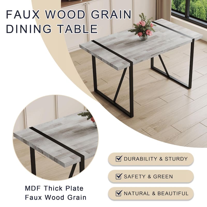 Retro-Inspired Minimalist Dining Table – Features a Textured MDF Wood Top and Sleek Black Metal Legs
