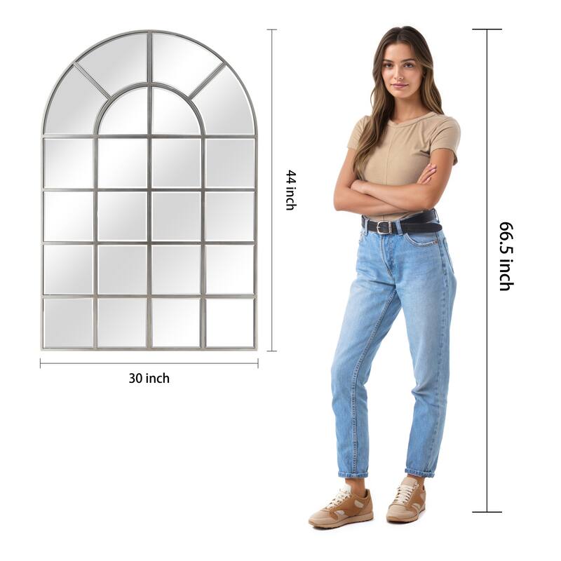 Beveled Arch Window Panel Wall Floor Mirror - Clear - 30 in. x 0.9 in. x 44 in.