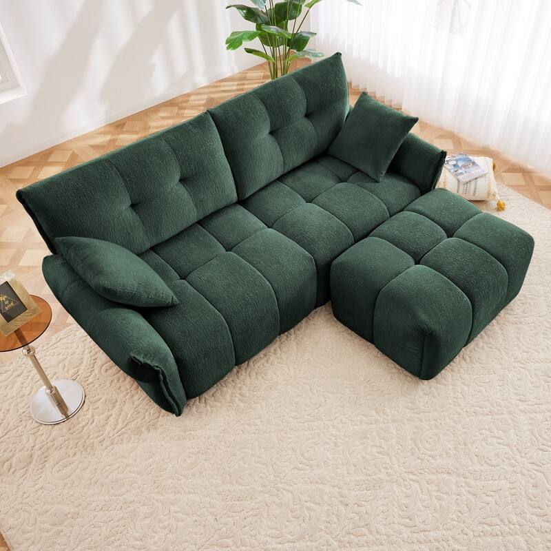 78.7" Chenille Two Seater Upholstered Sofa with Ottoman