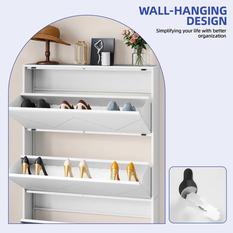Moasis 3-Drawer Flip-Down Shoe Storage Cabinet, Wall-Mounted Metal Organizer