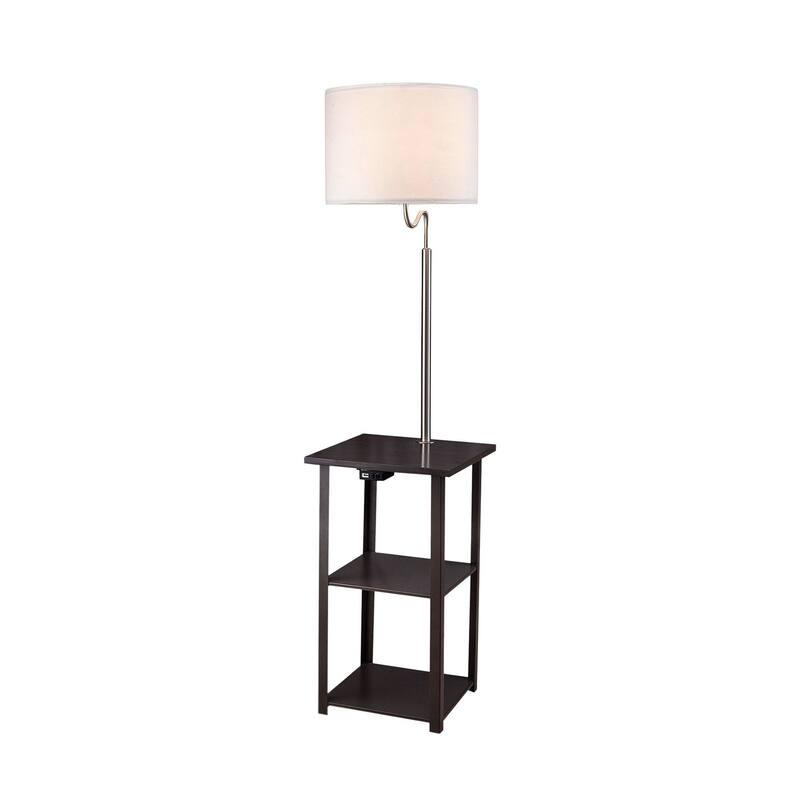 58" Squared Sofa Side Shelves Table Lamp w/ Power Station - Brown