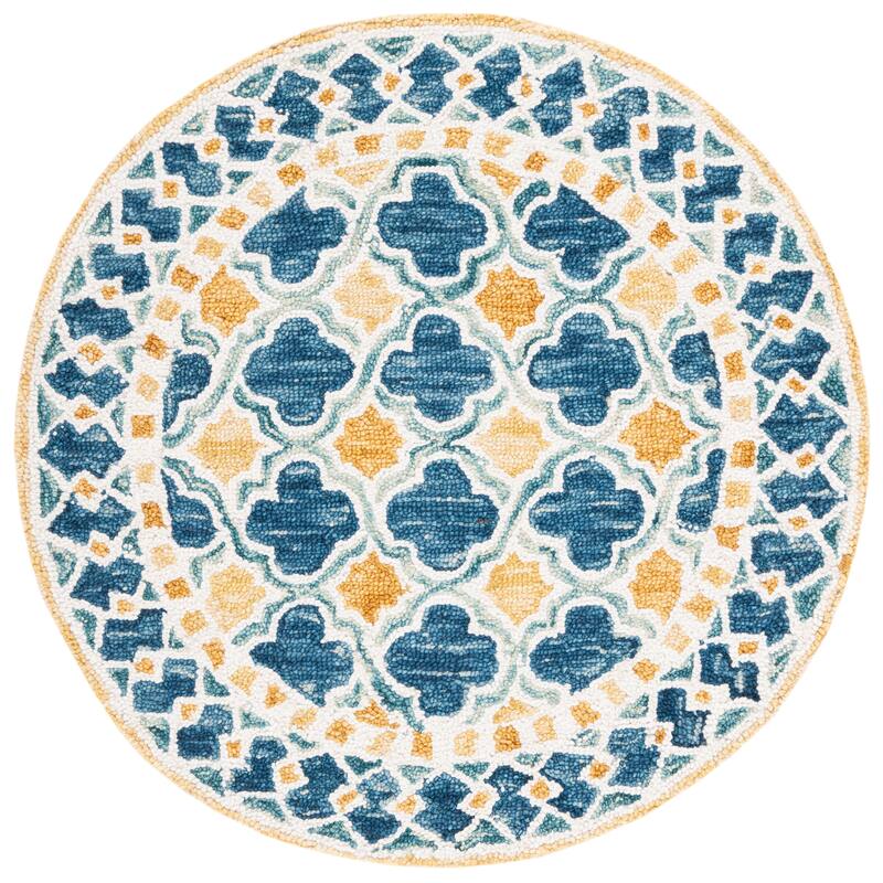 SAFAVIEH Handmade Aspen Inessa Boho Wool Rug - 5' Round - Navy/Yellow