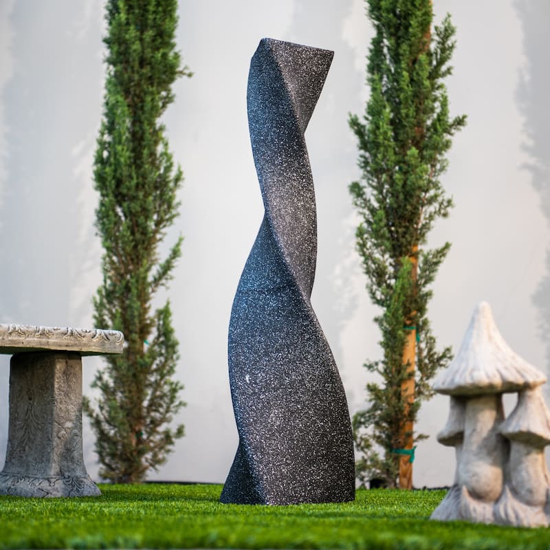 XBrand 39 in. H Freestanding Resin Fiberglass Sculptural Modern Twisted Pilar Outdoor Garden Fountain w/LED Light
