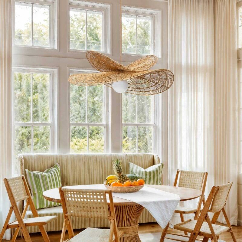 Whisper Rattan Pendant Light Natural Large Sculptural 1-Light Handwoven Light Fixture For Modern, Coastal, Farmhouse Room Décor.