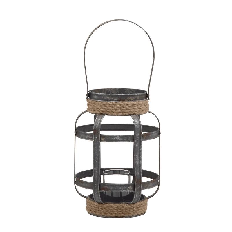 Metal Candle Lantern with Glass Sleeve and Curved Handle - Gray - Roche River Decor