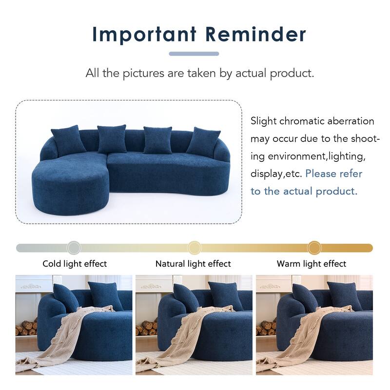 L-Shaped Sectional Sofa with Curved Chaise, Chenille Boneless Cloud Sofa, Modular 4-Seater Sofa with 4 Throw Pillows