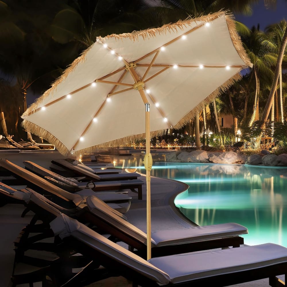 Autlaycil 7.5 ft Outdoor Patio Umbrella with 18 LED Lights Solar & Tassel.