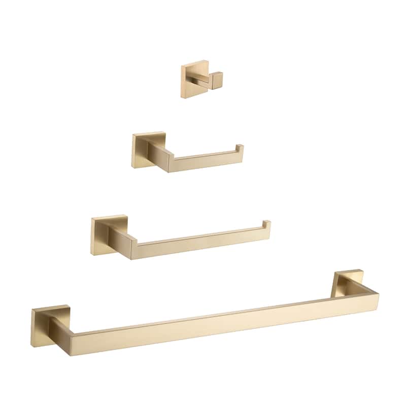 Wall Mount 4 Piece Bathroom Hardware Set Brushed Gold Bathroom Accessories Set Stainless Steel Towel Holder Bar Set - Brushed Gold