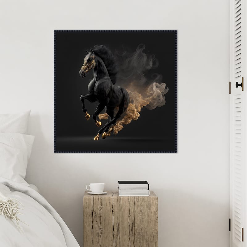 Midnight Monarch Horse by Jake Fouracre Framed Canvas Wall Art Print - Sylvie Beaded Black