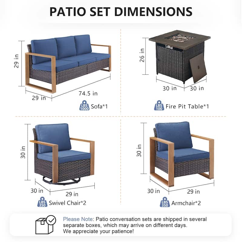 Pocassy Outdoor 30" Fire Pit Table with Sofa Swivel Chair Set