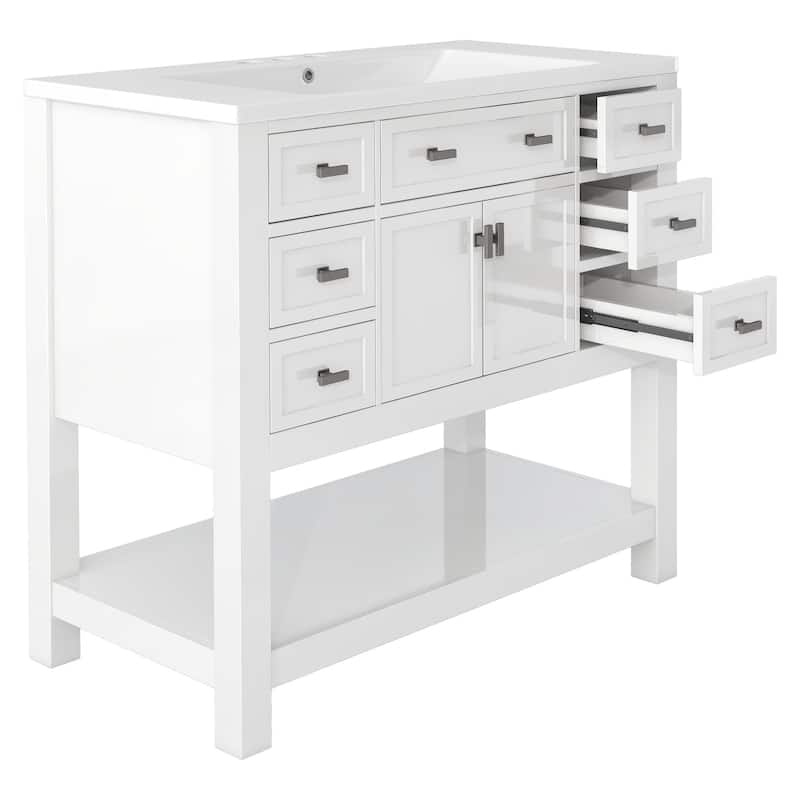 Plywood Freestanding Bathroom Vanity Set in Maple with Integrated Ceramic Sink with Drain - 36" x 18"