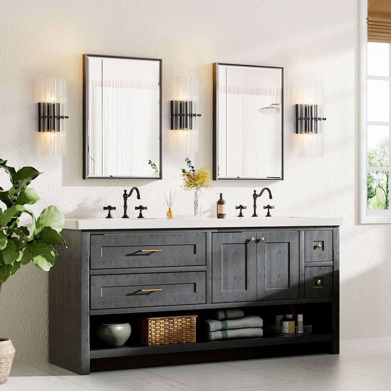 Casandra 2-Light Crystal Glass Bar Wall Sconce - 6 inches W x 15 inches H x 4 inches D