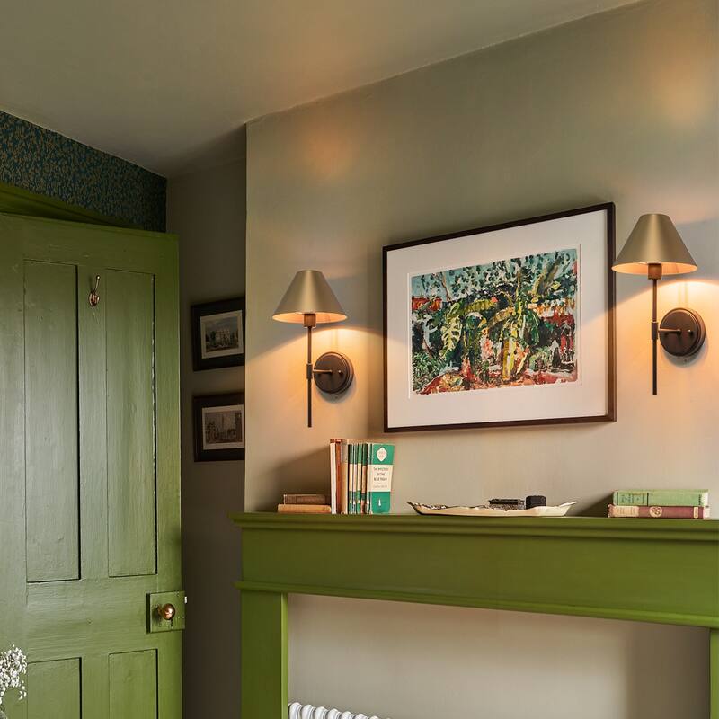 Modern 1-Light Wall Sconce with Cone Metal Shade for Bedroom, Hallway, Living Room - Black Gold - 7.9" W x 9.8" D x 16.1" H