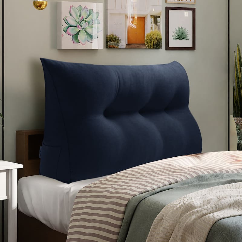 WOWMAX Bed Rest Wedge Reading Pillow Headboard Back Support Cushion - Twin - Cotton Blue