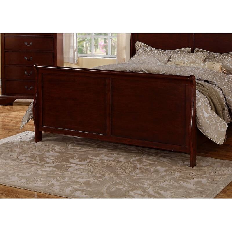Queen Size Sleigh Design Bedframe in Dark Cherry, Contemporary Style
