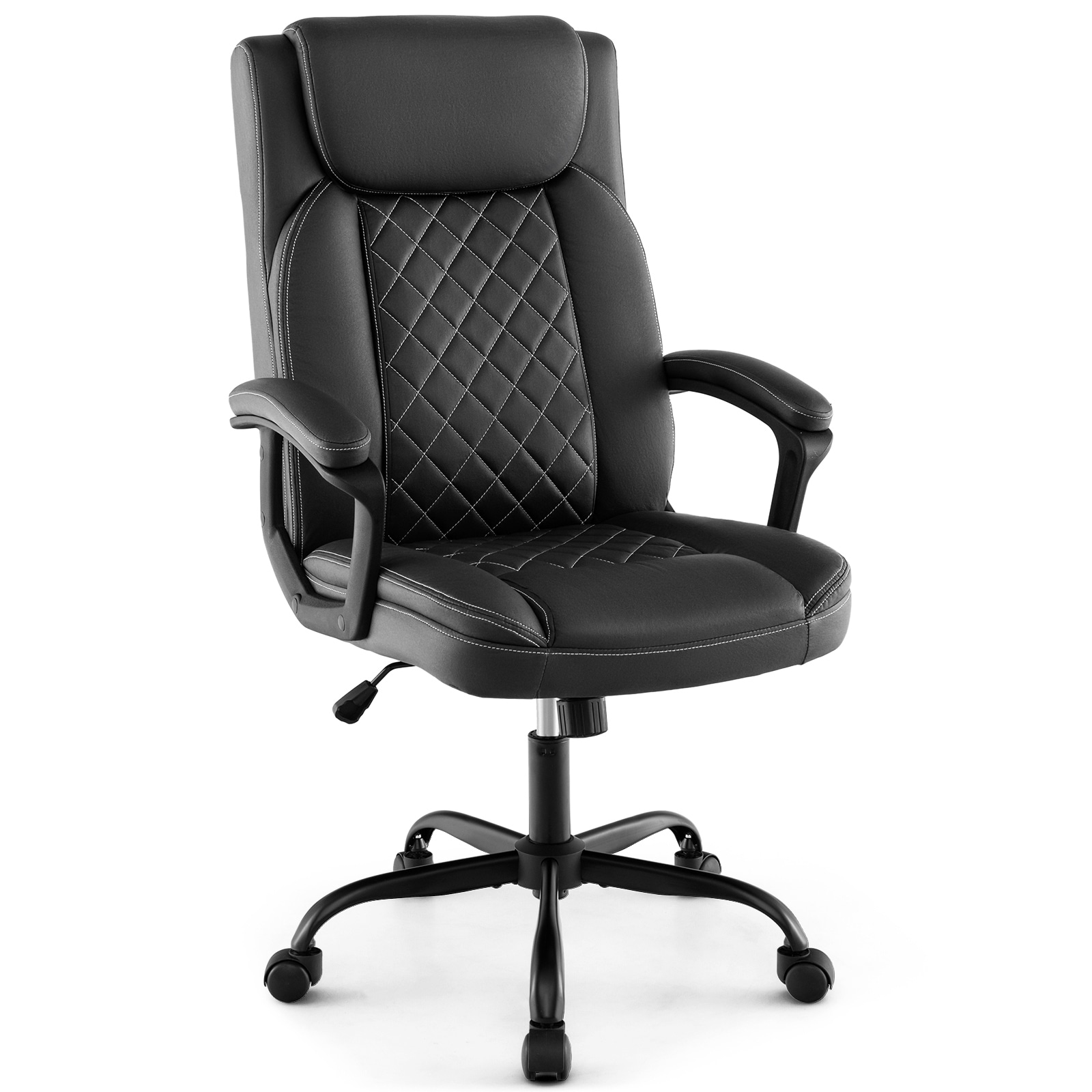 Ergonomic Desk Chair with Lumbar Support and Rocking Function-Black | Costway