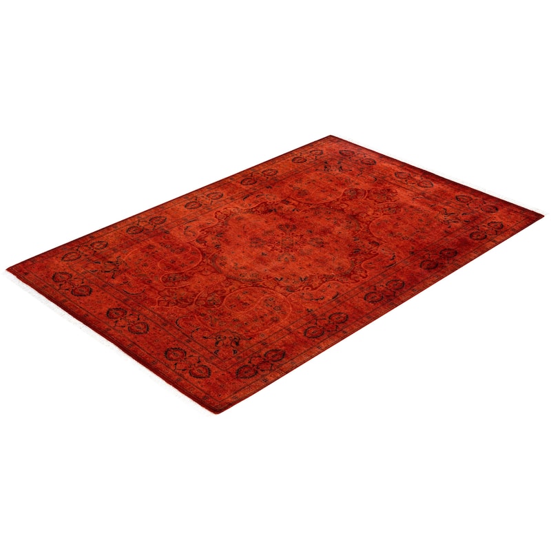 Overdyed One-of-a-Kind Hand-Knotted Area Rug - Red - 4' 2" x 6' 2"