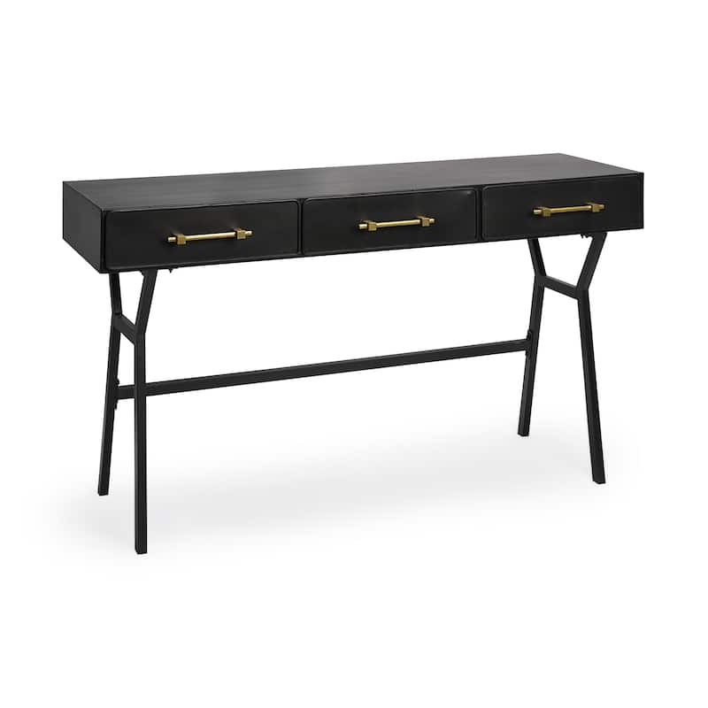 51" Black Writing Desk With Three Drawers