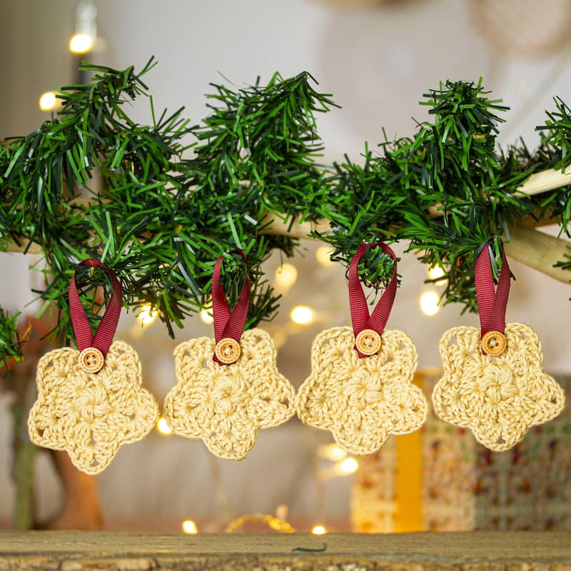 Novica Handmade Beige Sensations Crocheted Ornaments (Set Of 4)