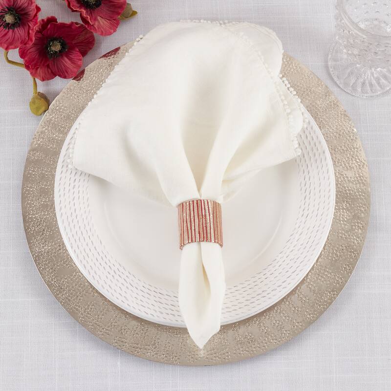 Shimmering Napkin Rings With Woven Nubby Design (Set of 4)