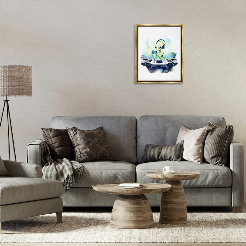 Stupell Tech Alien Playing Video Games Framed Floater Canvas Wall Art Design By Lil' Rue