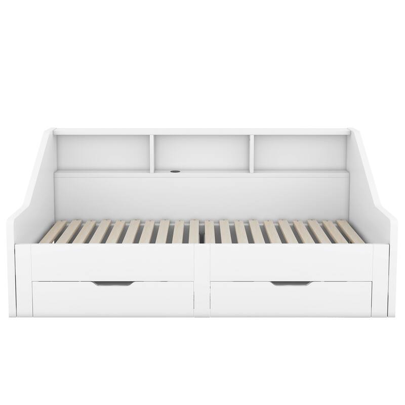Twin to King Size Daybed with Storage Bookcases and Charging Station