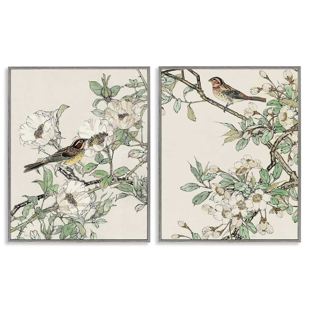 Stupell Classic Sparrow on Blossoms 2 Piece Framed Giclee Art Set Design by Nan