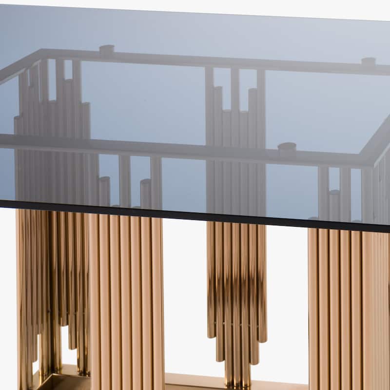 Modrest Token Modern Smoked Grey Glass & Rosegold Dining Table