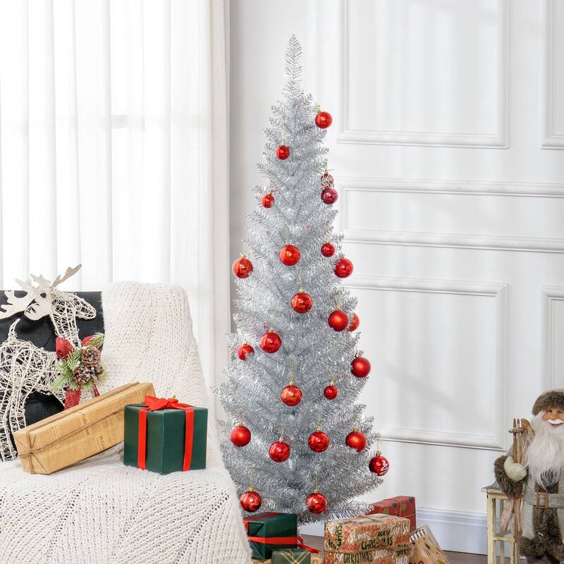 5FT Artificial Slim Pencil Christmas Tree with 294 Realistic Branch Tips and Plastic Stand