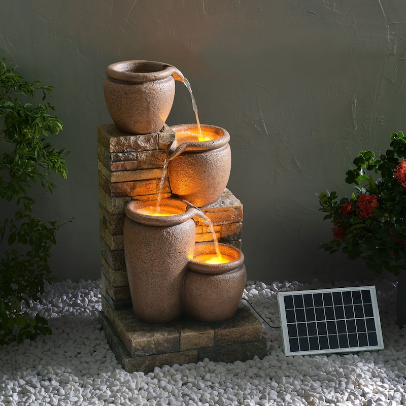 Teamson Home 30.71" 4-Tier Solar-Powered Outdoor Water Fountain - Brown - Floor - Polyresin