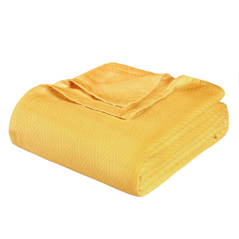 HomeRoots Queen Gold Cotton Woven Chevron Blanket