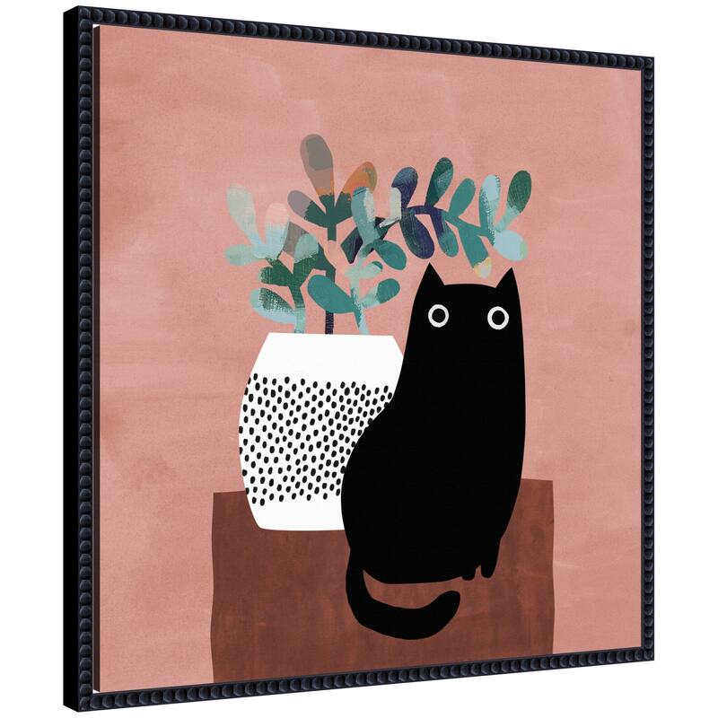 Kate and Laurel AR Black Cat No. 17 by Planet Cat Framed Canvas Wall Art Print - 22 x 22