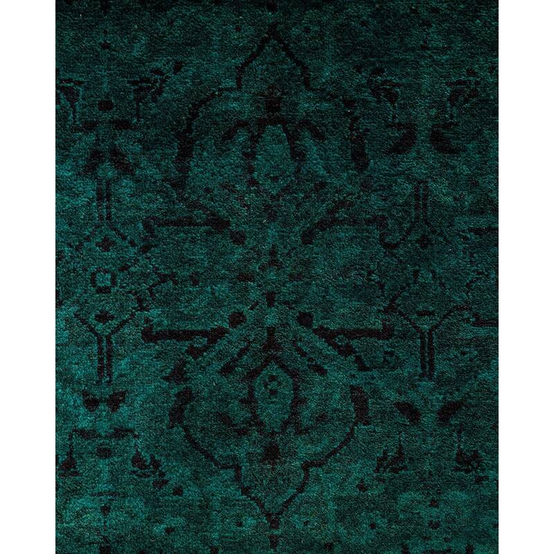 Overton Hand Knotted Wool Vintage Inspired Modern Contemporary Overdyed Green Runner Rug - 2' 5" x 21' 5"