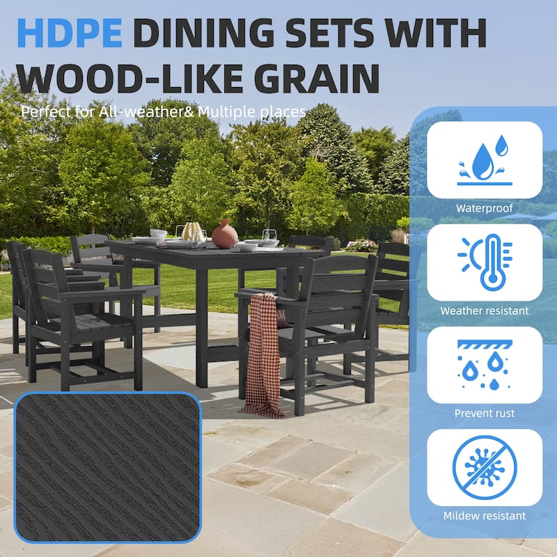 7-Piece HDPE Outdoor Dining Table Sets with Umbrella Hole - 1-Table 6-Chairs