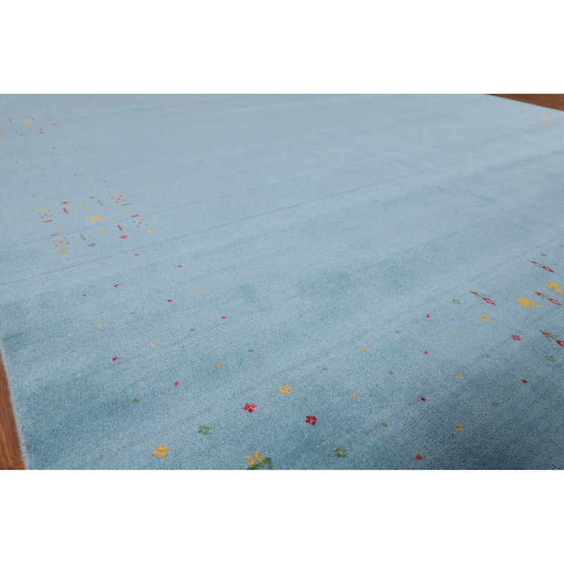 Light Blue Gabbeh Oriental Area Rug Handmade Tribal Wool Carpet - 8'4" x 9'10"