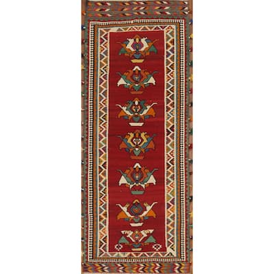 Vegetable Dye Kilim Qashqai Persian Vintage Runner Rug - 4'2"x 12'8"