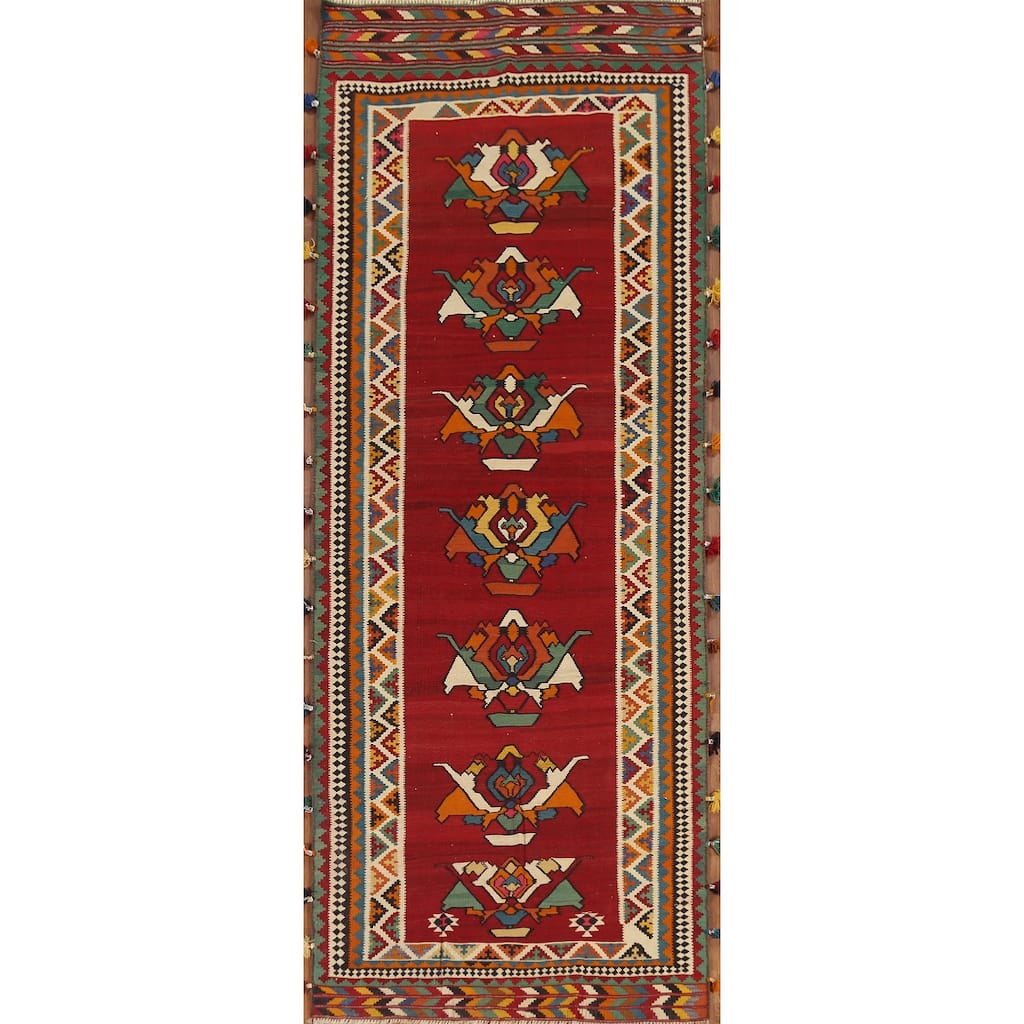 Vegetable Dye Kilim Qashqai Persian Vintage Runner Rug - 4'2"x 12'8"