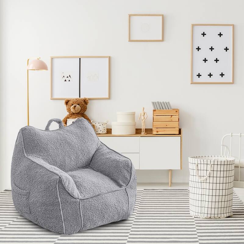 Kids Bean Bag Chair,Sherpa Bean Bag Sofa Couch with Decorative Edges