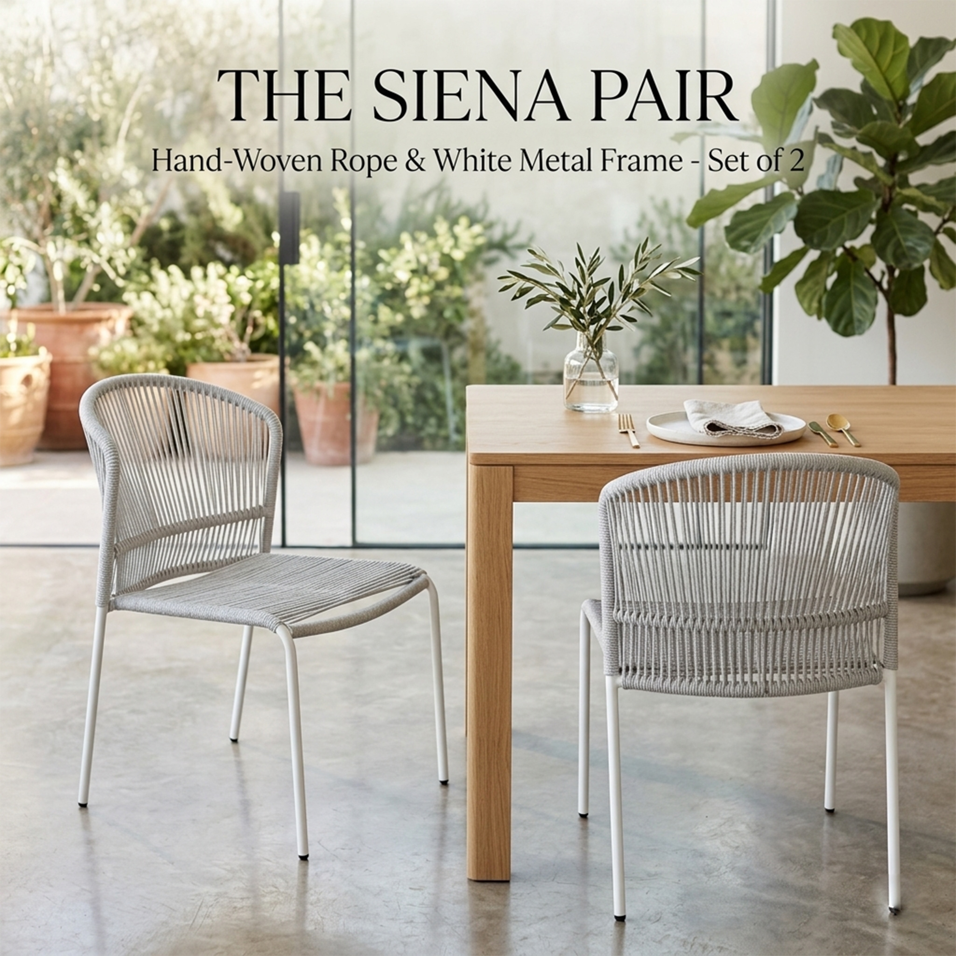 Valle 2-Piece Light Grey Rope Patio Stackable Armless Dining Chair Set - N/A