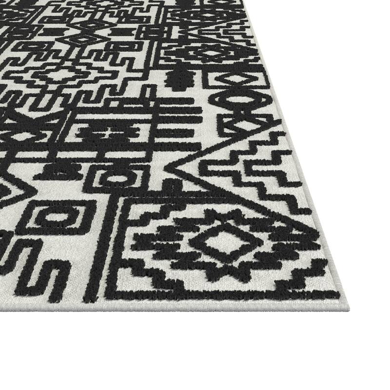 Napa Mercana Ivory and Black Chenille High-Low Area Rug - 2'3" x 12' Runner